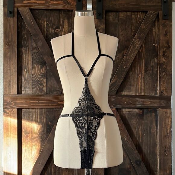 Shein lingerie black lace  tie up Sz-Small - Picture 1 of 8